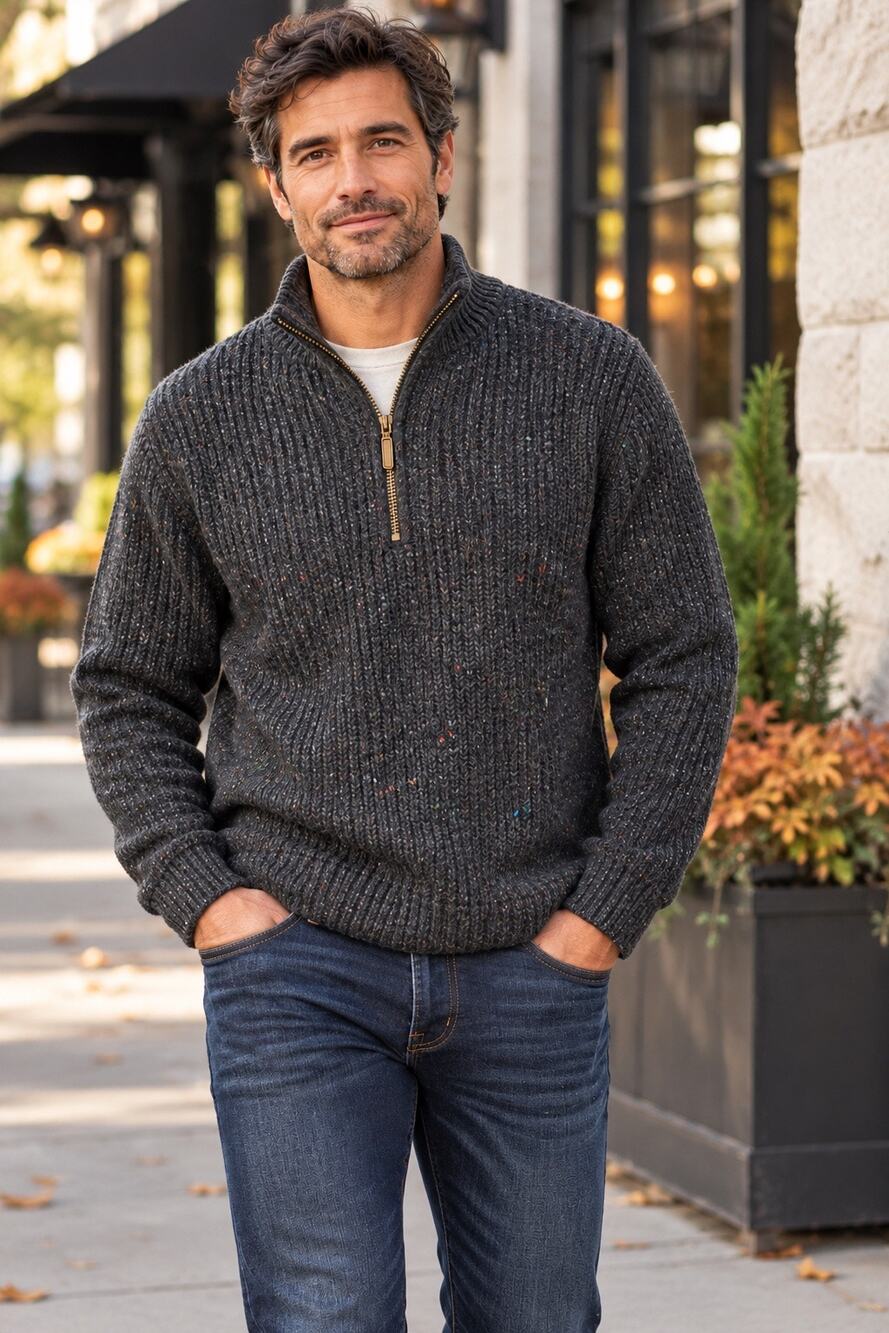 REI Charcoal Speckled Quarter Zip Sweater Men’s Medium